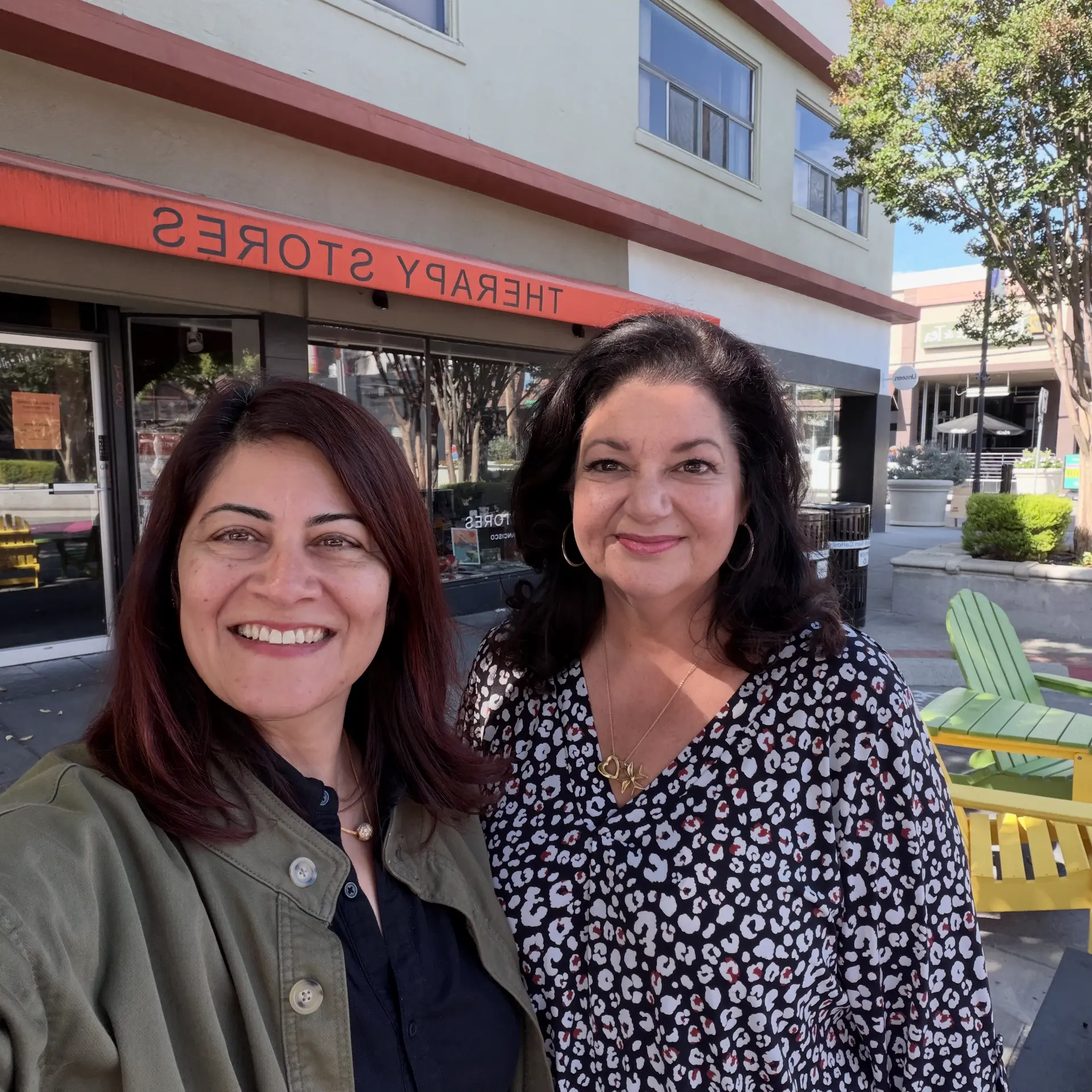 Megha Chawla with a community member in downtown San Carlos